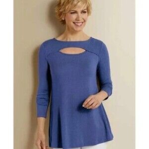 Soft Surroundings Blue Beckett Long Sleeve Top with Keyhole Size Large